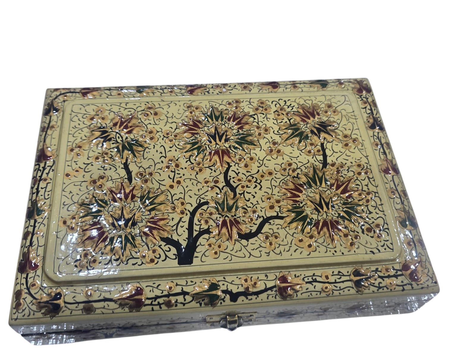 Paper Mache Box, Handmade paper mache box, Hand Painted Trinket Box with Floral Motifs, Valentine day gift, Lacquered Paper Mache Box